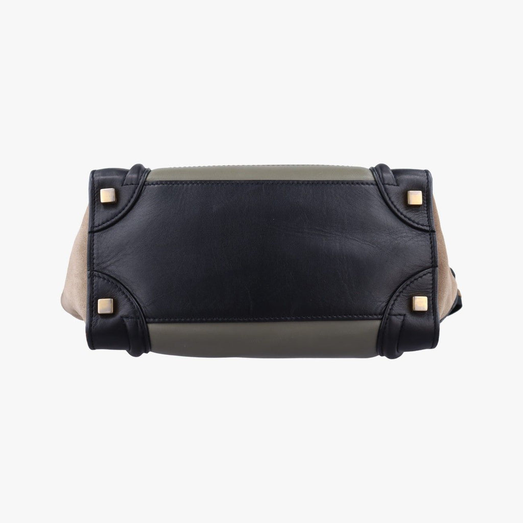 Celine Luggage Mini Shopper in Brown, Green, and Black Leather