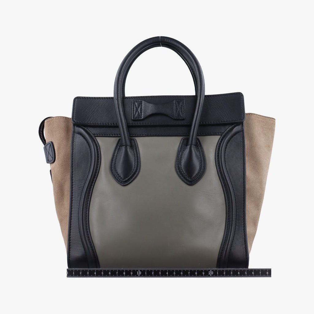Celine Luggage Mini Shopper in Brown, Green, and Black Leather