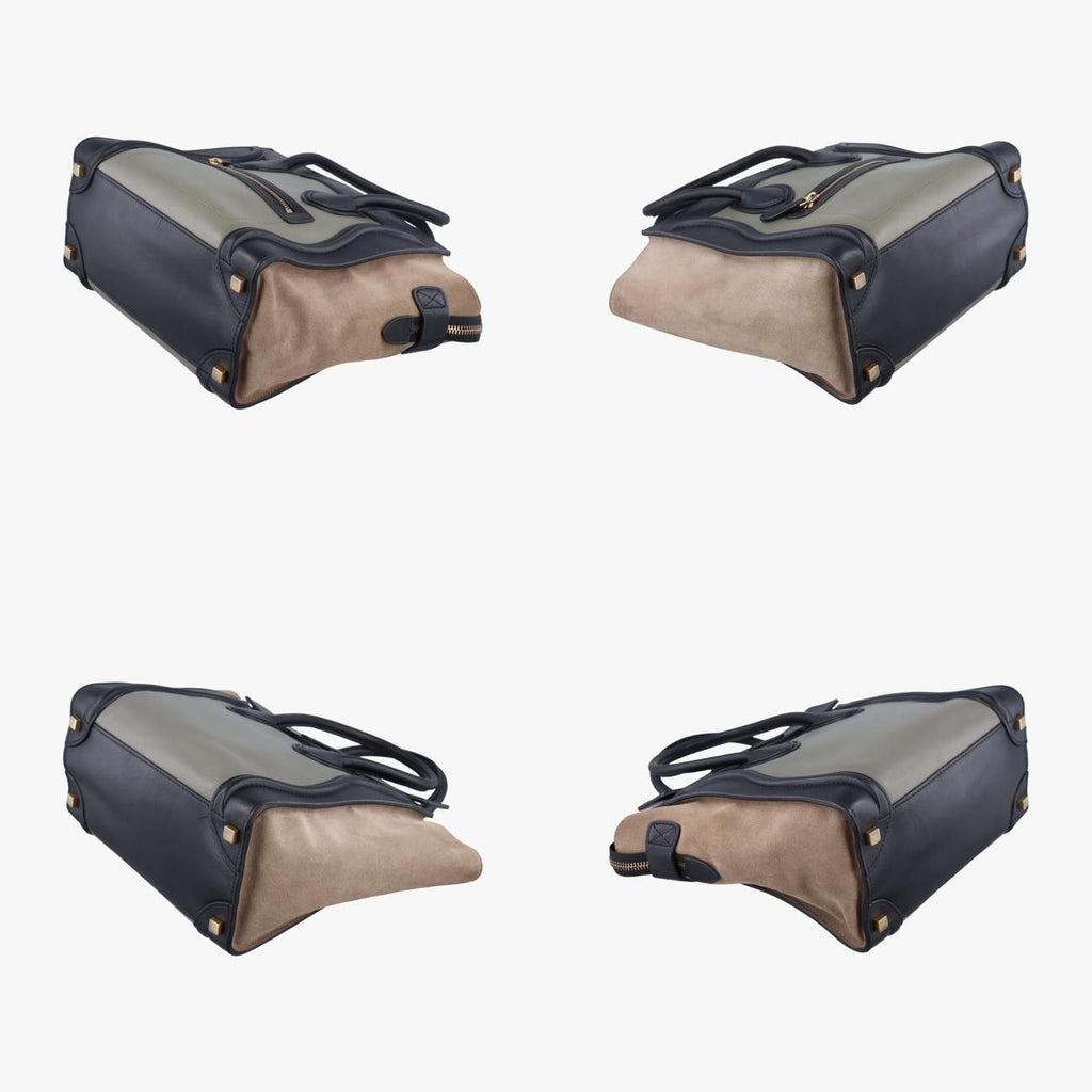 Celine Luggage Mini Shopper in Brown, Green, and Black Leather