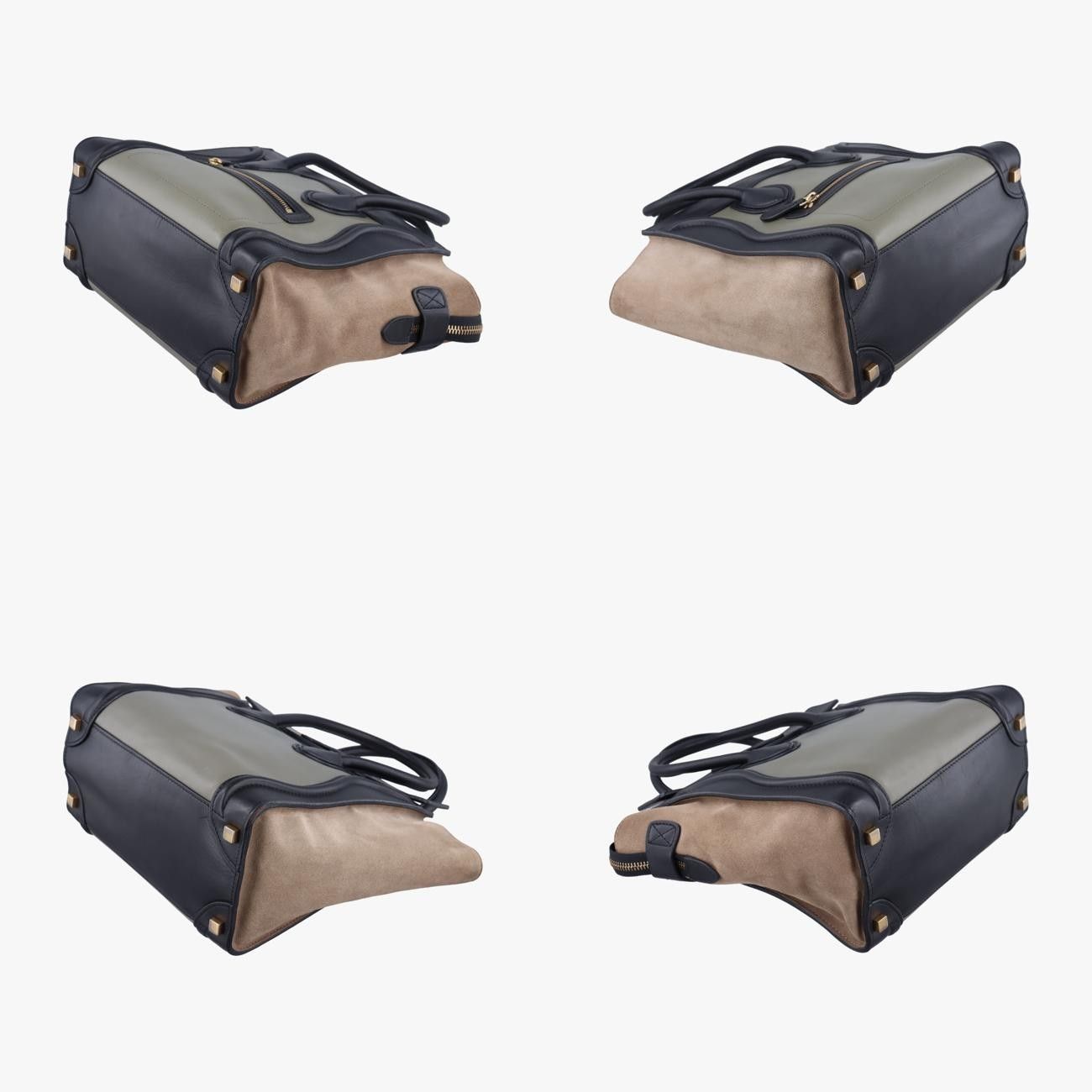 Celine Luggage Mini Shopper in Brown, Green, and Black Leather