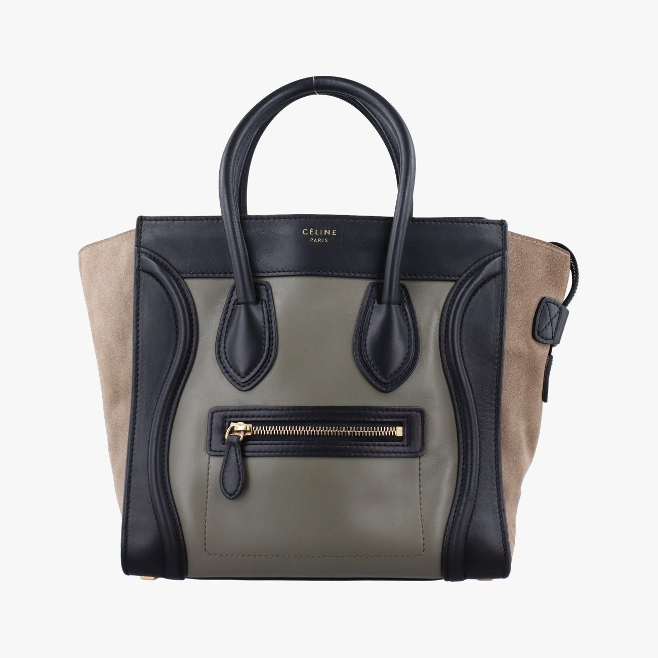 Celine Luggage Mini Shopper in Brown, Green, and Black Leather