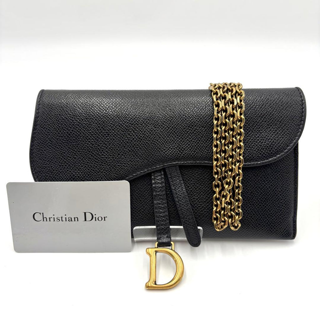 Dior Saddle Leather Chain Wallet Black Shoulder Bag