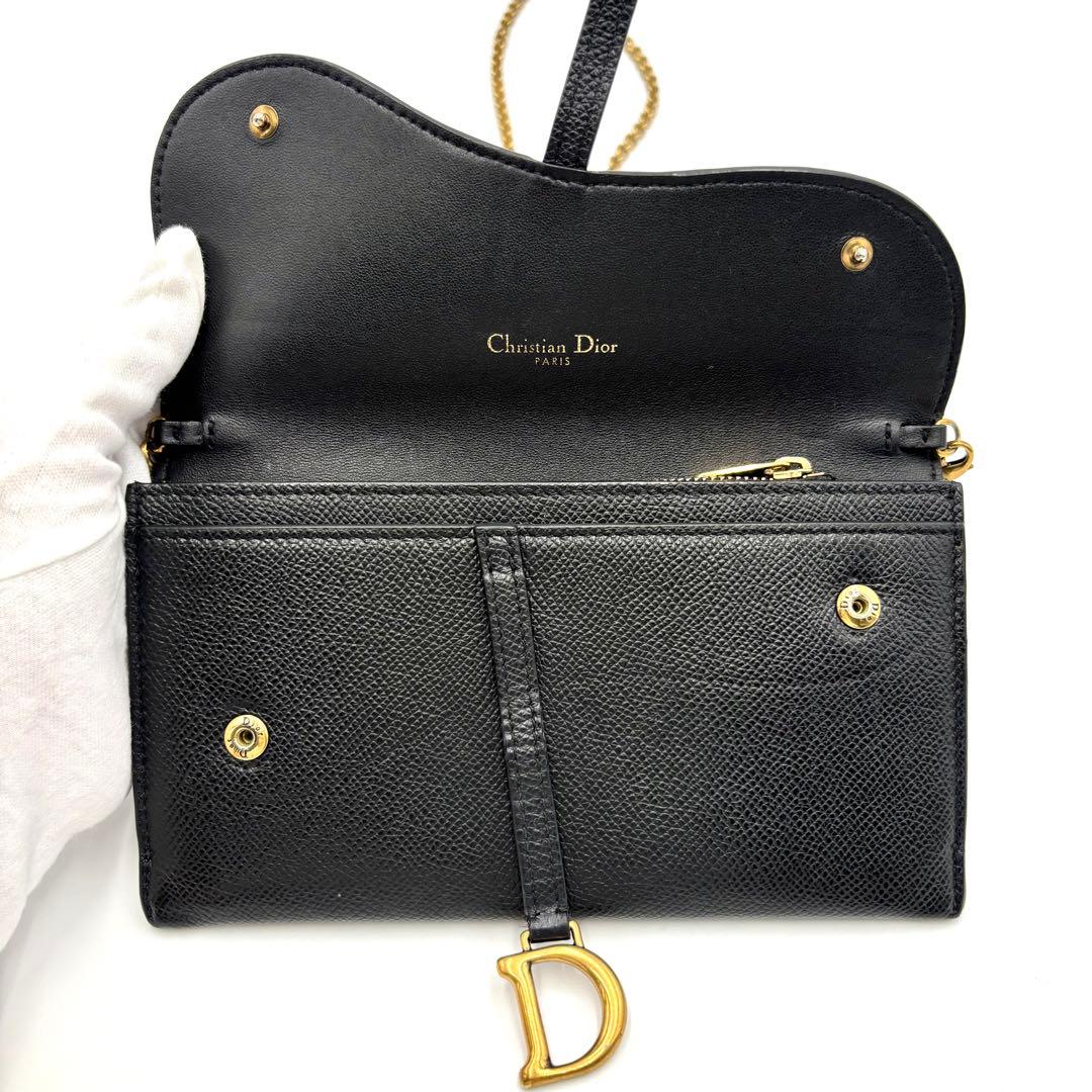 Dior Saddle Leather Chain Wallet Black Shoulder Bag